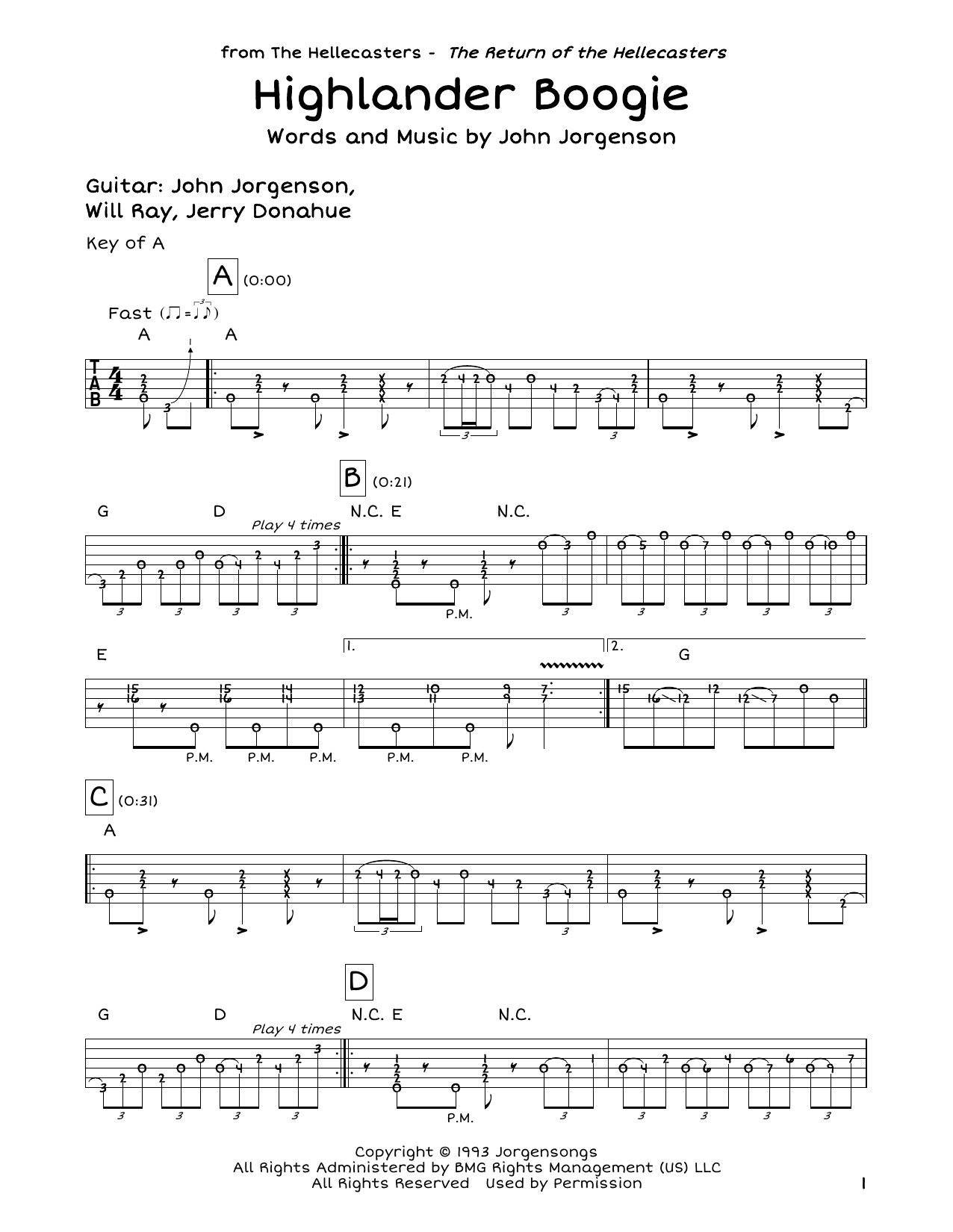Hellecasters Highlander Boogie Sheet Music Notes & Chords for Guitar Tab - Download or Print PDF