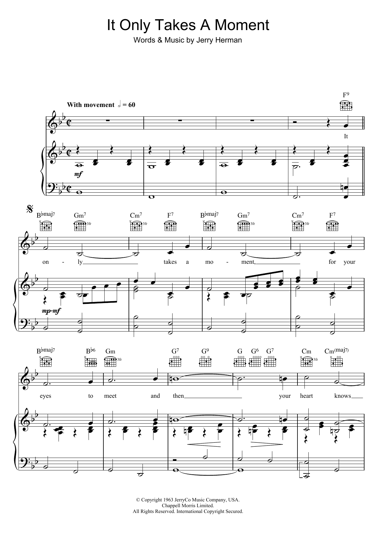 Hello Dolly It Only Takes A Moment (from Hello, Dolly!) Sheet Music Notes & Chords for Piano, Vocal & Guitar (Right-Hand Melody) - Download or Print PDF