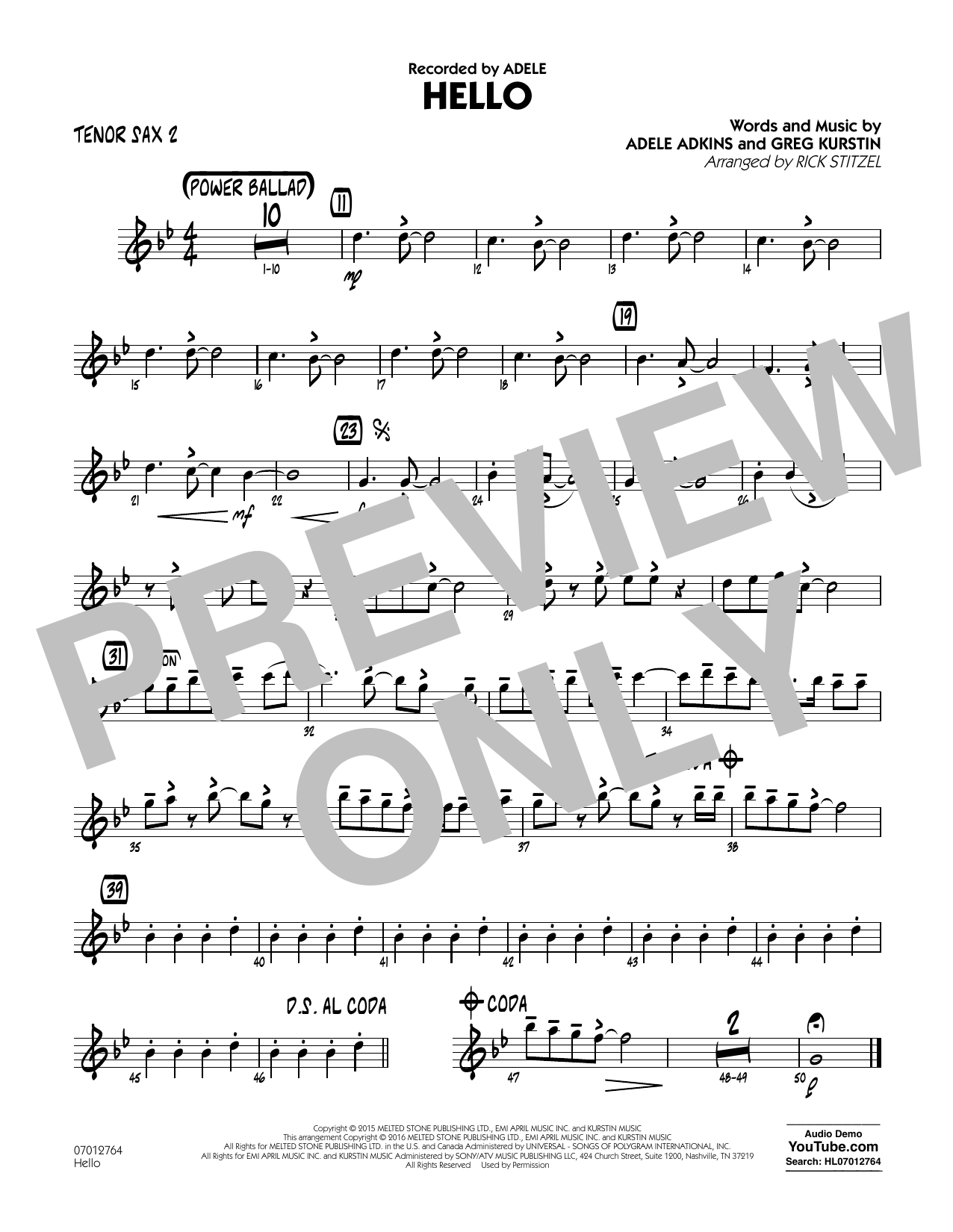 Rick Stitzel Hello Tenor Sax 2 Sheet Music Download Pdf Score 350646