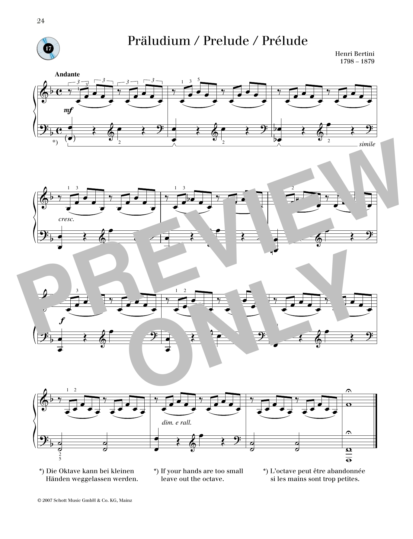 Henri Bertini Prélude Sheet Music Notes & Chords for Piano Solo - Download or Print PDF
