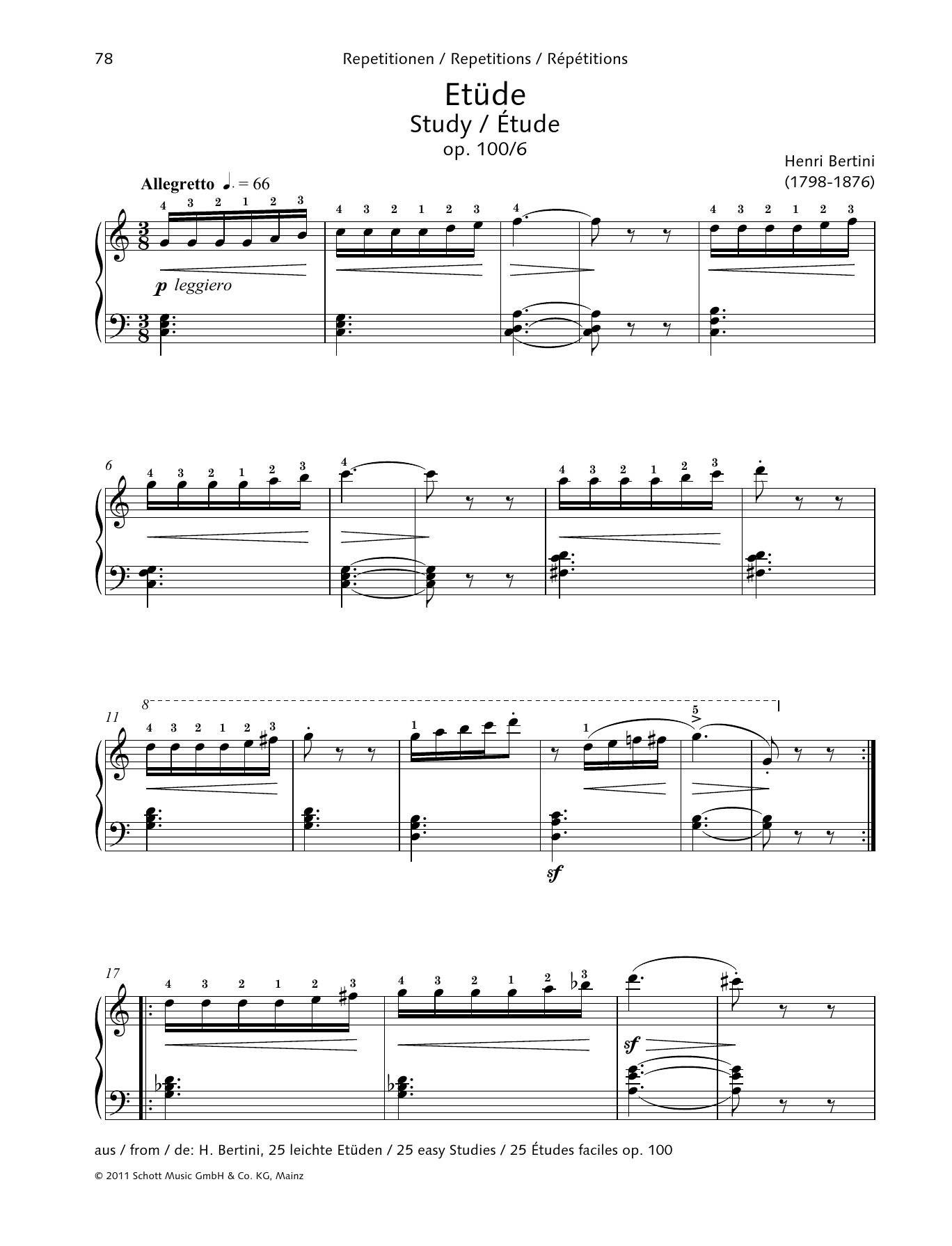 Henri Bertini Study Sheet Music Notes & Chords for Piano Solo - Download or Print PDF