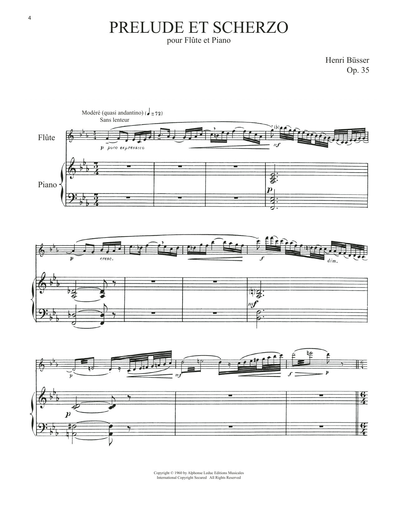 Henri Busser Prelude Et Scherzo, Op. 35 Sheet Music Notes & Chords for Flute and Piano - Download or Print PDF