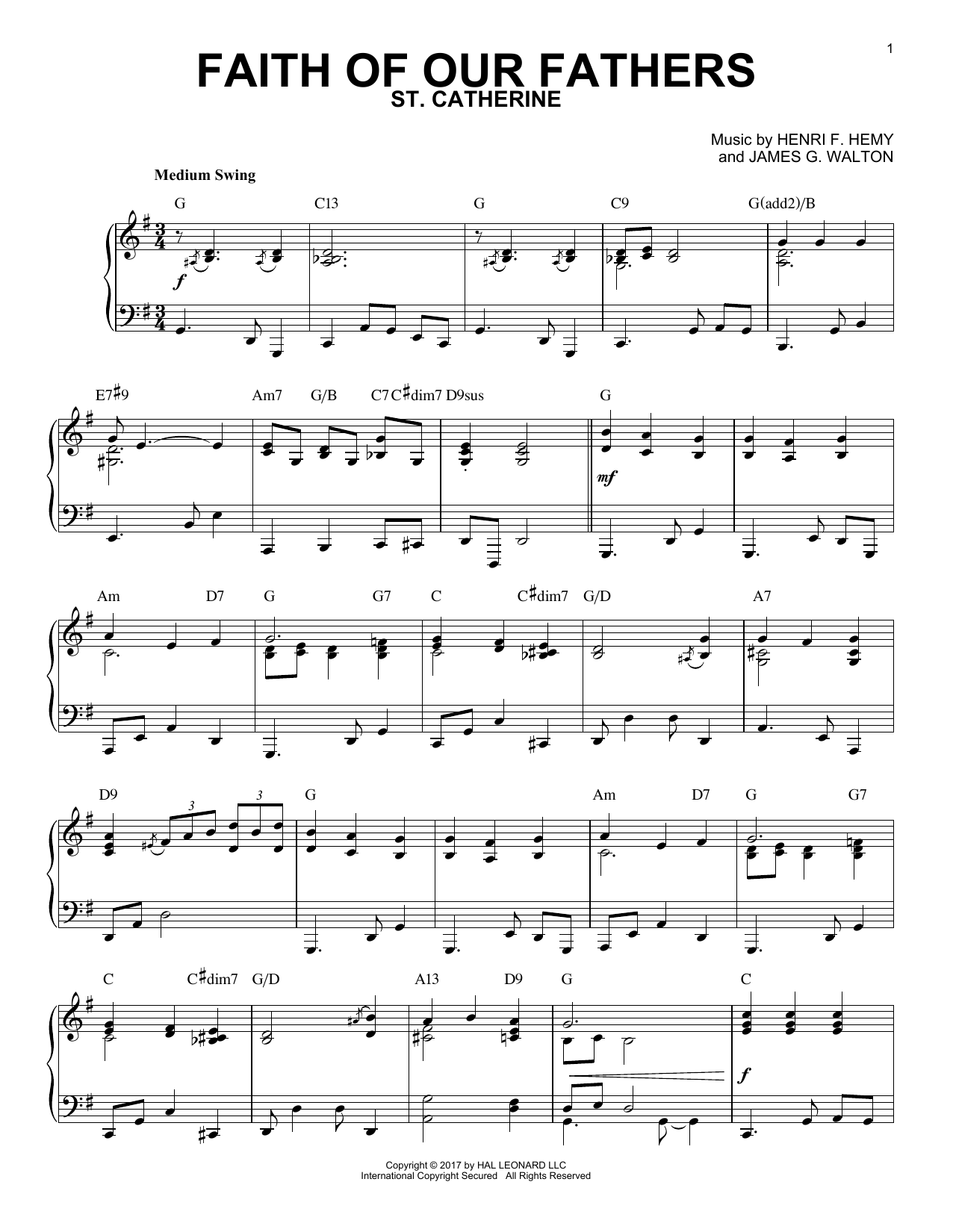 Henri F. Hemy Faith Of Our Fathers [Jazz version] Sheet Music Notes & Chords for Piano - Download or Print PDF