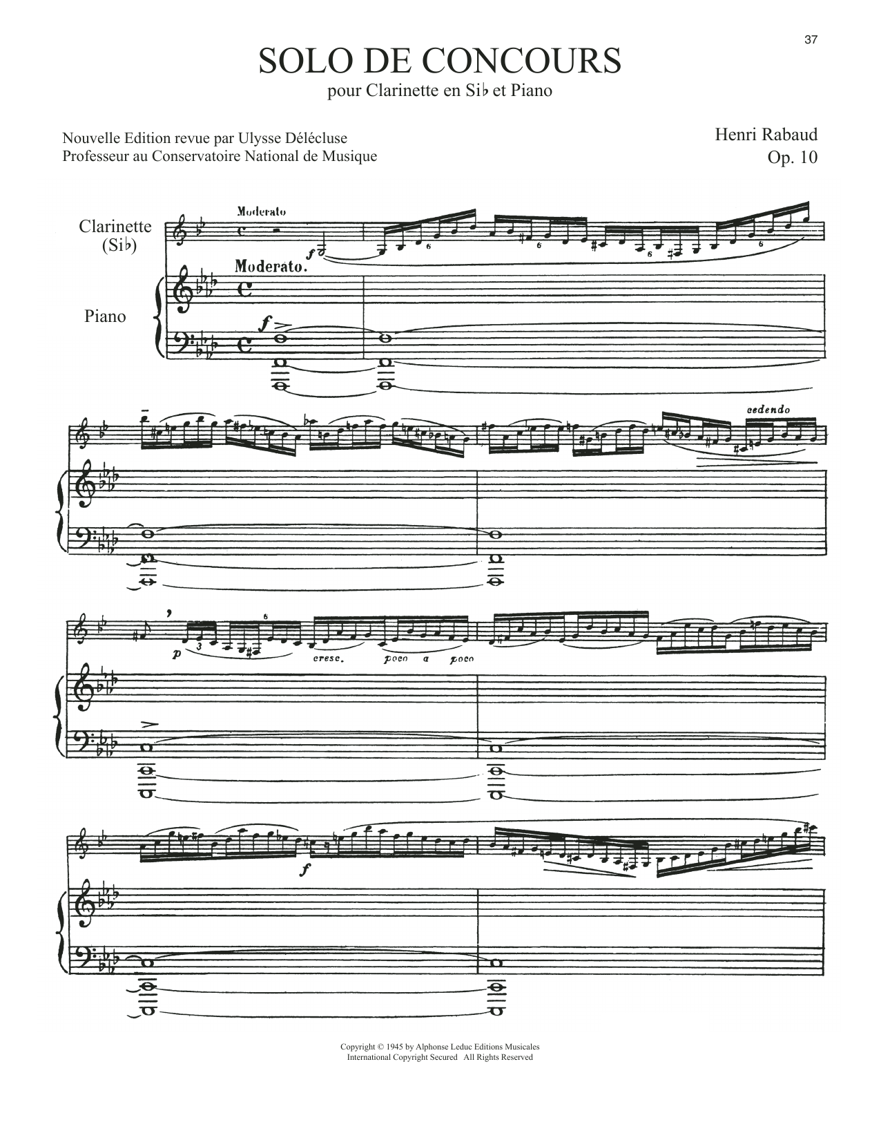 Henri Rabaud Solo De Concours Sheet Music Notes & Chords for Clarinet and Piano - Download or Print PDF