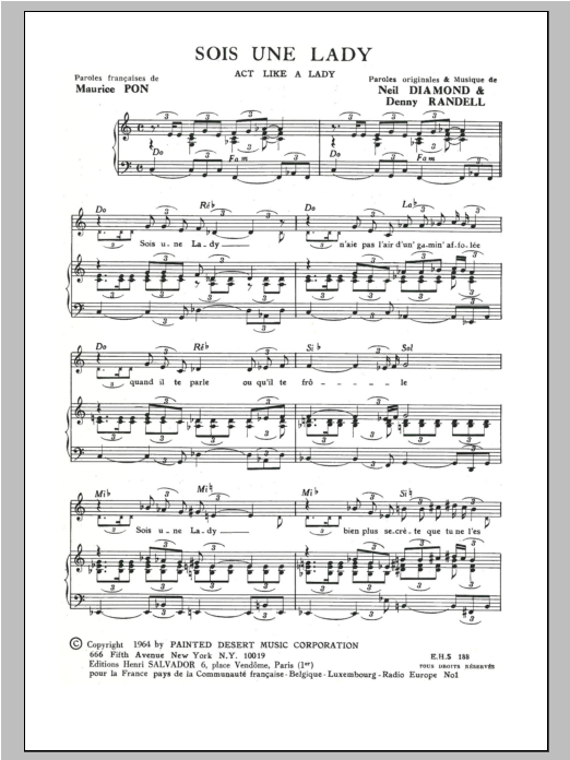 Henri Salvador Act Like A Lady (Sois Une Lady) Sheet Music Notes & Chords for Piano & Vocal - Download or Print PDF