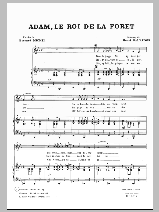 Henri Salvador Adam Roi De La Foret Sheet Music Notes & Chords for Piano & Vocal - Download or Print PDF