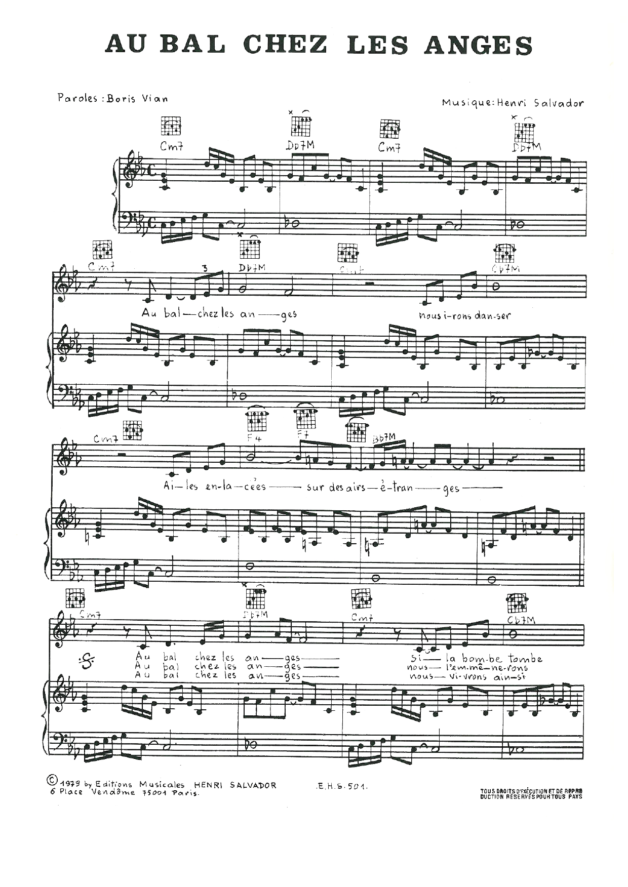 Henri Salvador Au Bal Chez Les Anges Sheet Music Notes & Chords for Piano, Vocal & Guitar - Download or Print PDF