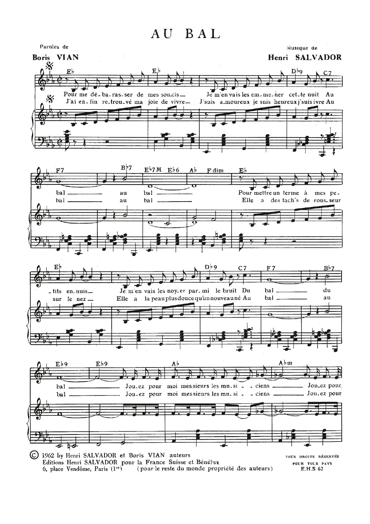Henri Salvador Au Bal Sheet Music Notes & Chords for Piano & Vocal - Download or Print PDF