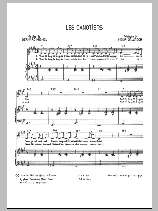 Henri Salvador Canotiers Sheet Music Notes & Chords for Piano & Vocal - Download or Print PDF