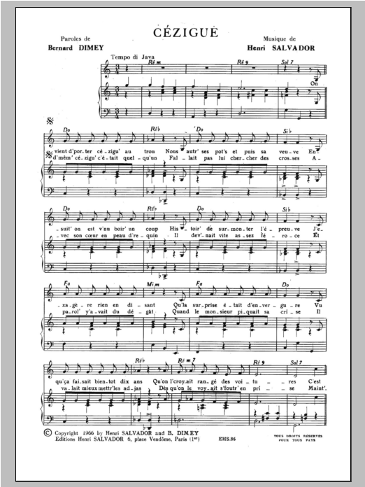 Henri Salvador Cezigue Sheet Music Notes & Chords for Piano & Vocal - Download or Print PDF