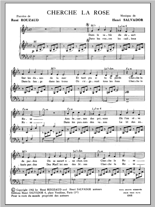 Henri Salvador Cherche La Rose Sheet Music Notes & Chords for Piano & Vocal - Download or Print PDF