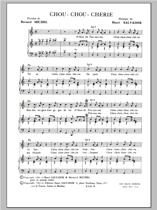 Henri Salvador Chou Chou Cherie Sheet Music Notes & Chords for Piano & Vocal - Download or Print PDF