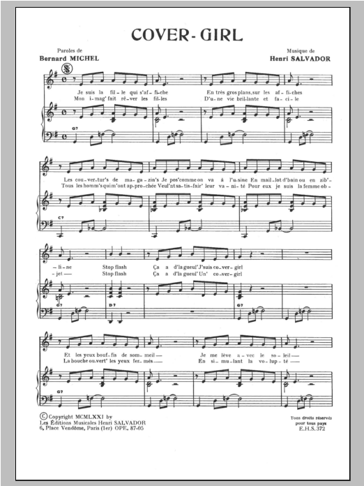 Henri Salvador Cover Girl Sheet Music Notes & Chords for Piano & Vocal - Download or Print PDF