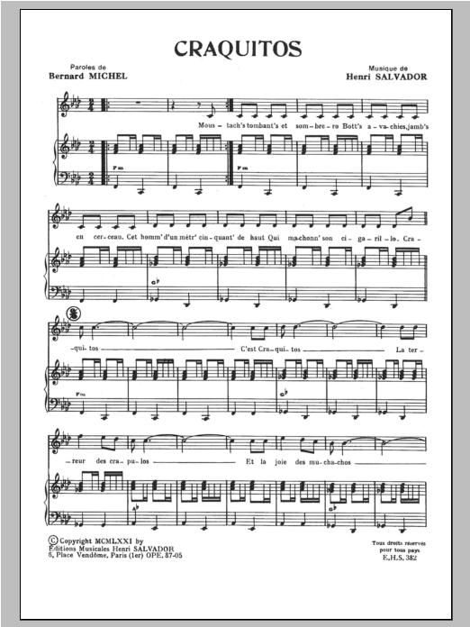 Henri Salvador Craquitos Sheet Music Notes & Chords for Piano & Vocal - Download or Print PDF