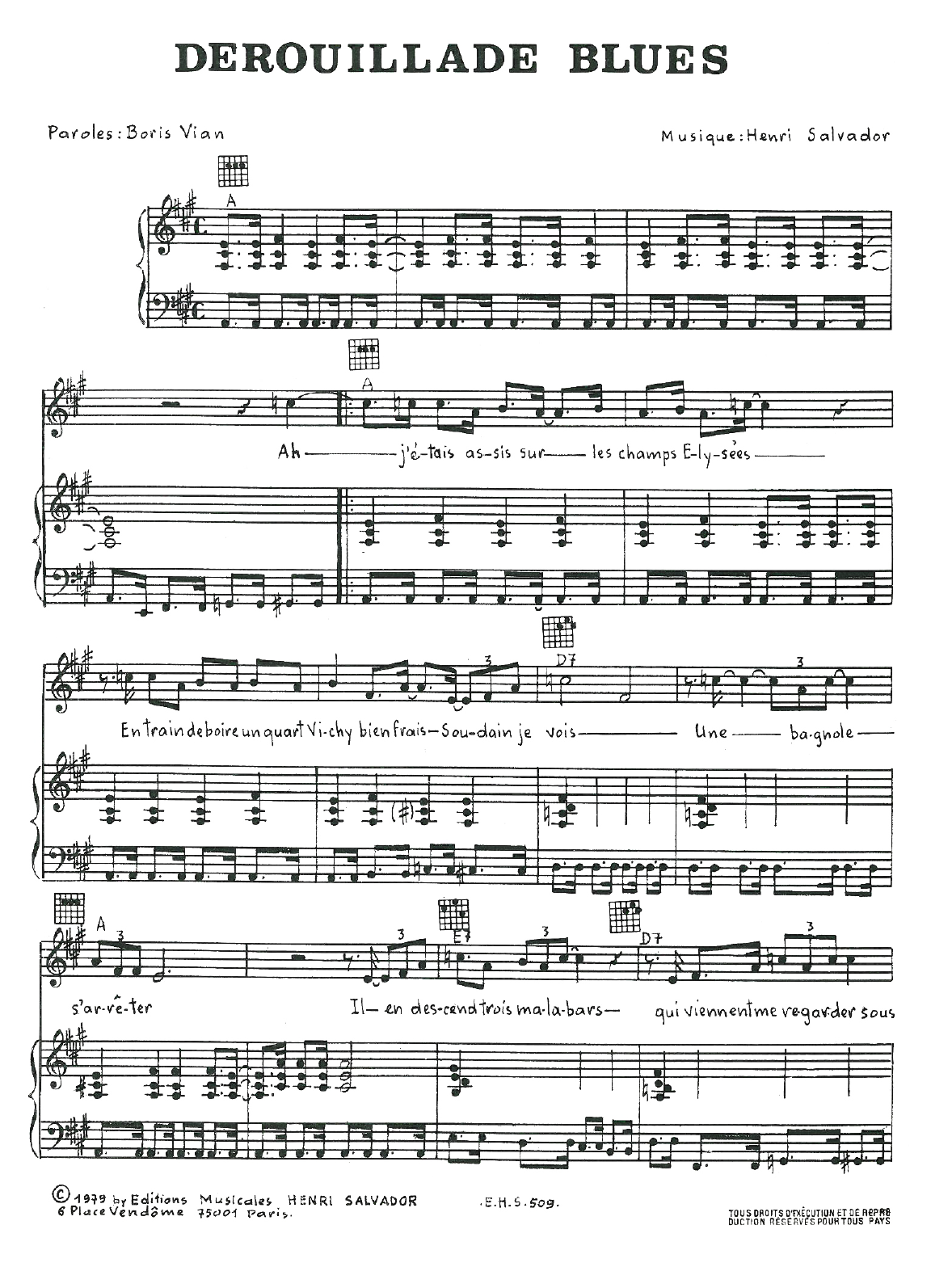 Henri Salvador Derouillade Blues Sheet Music Notes & Chords for Piano, Vocal & Guitar - Download or Print PDF