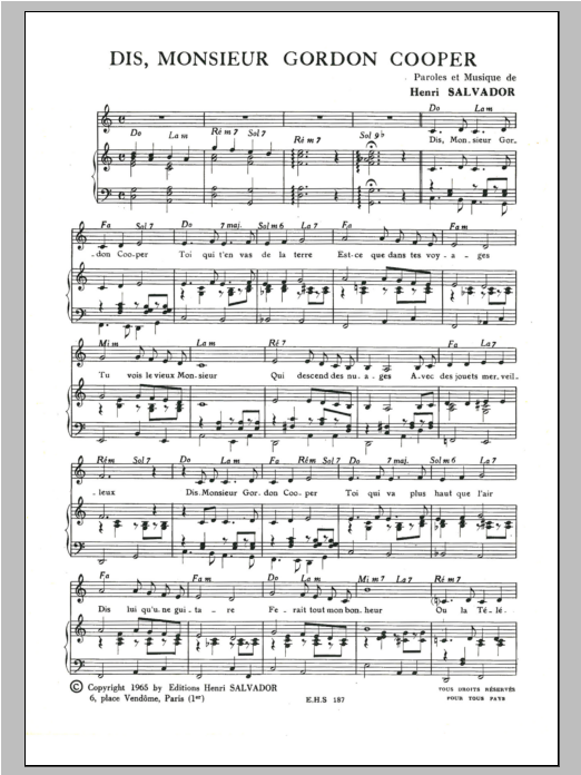 Henri Salvador Dis Monsieur Gordon Cooper Sheet Music Notes & Chords for Piano & Vocal - Download or Print PDF