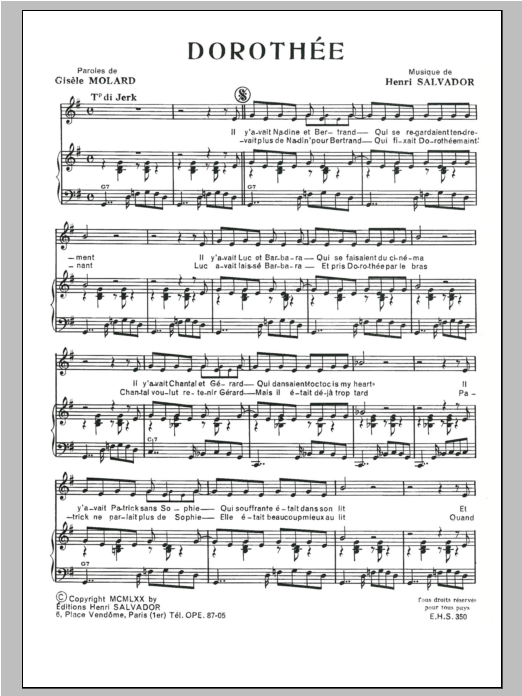 Henri Salvador Dorothee Sheet Music Notes & Chords for Piano & Vocal - Download or Print PDF