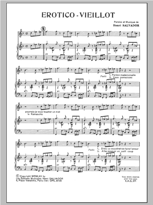 Henri Salvador Erotico-Vieillot Sheet Music Notes & Chords for Piano & Vocal - Download or Print PDF