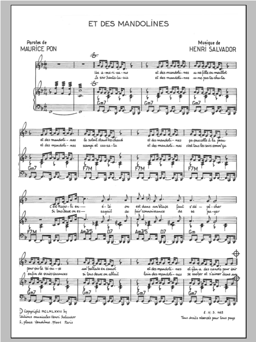 Henri Salvador Et Des Mandolines Sheet Music Notes & Chords for Piano & Vocal - Download or Print PDF