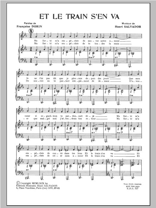 Henri Salvador Et Le Train S'en Va Sheet Music Notes & Chords for Piano & Vocal - Download or Print PDF