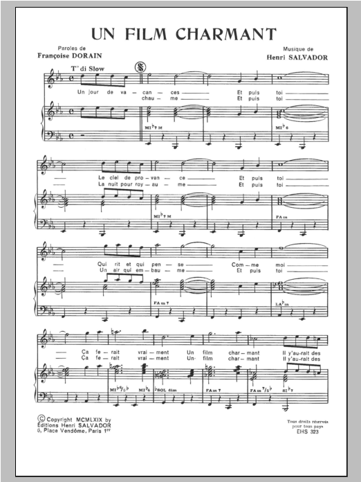 Henri Salvador Film Charmant Sheet Music Notes & Chords for Piano & Vocal - Download or Print PDF