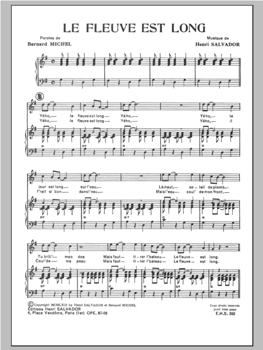 Henri Salvador Fleuve Est Long Sheet Music Notes & Chords for Piano & Vocal - Download or Print PDF