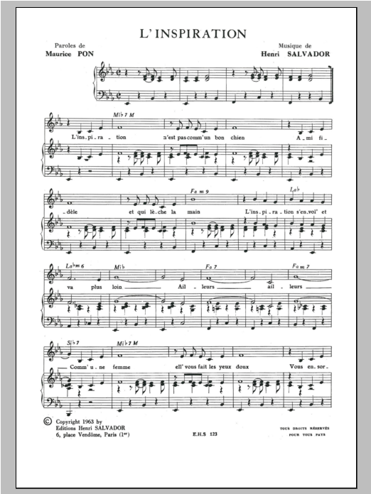Henri Salvador Inspiration Sheet Music Notes & Chords for Piano & Vocal - Download or Print PDF