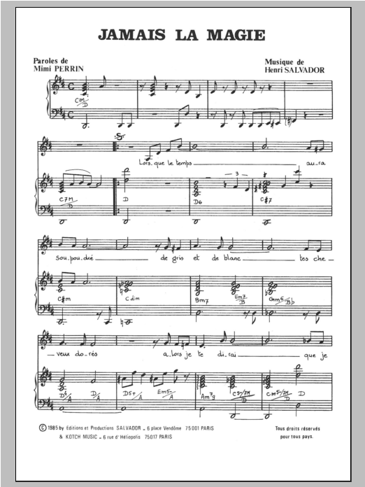 Henri Salvador Jamais La Magie Sheet Music Notes & Chords for Piano & Vocal - Download or Print PDF