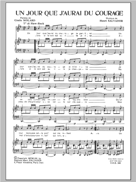 Henri Salvador Jour Que J'aurai Du Courage Sheet Music Notes & Chords for Piano & Vocal - Download or Print PDF