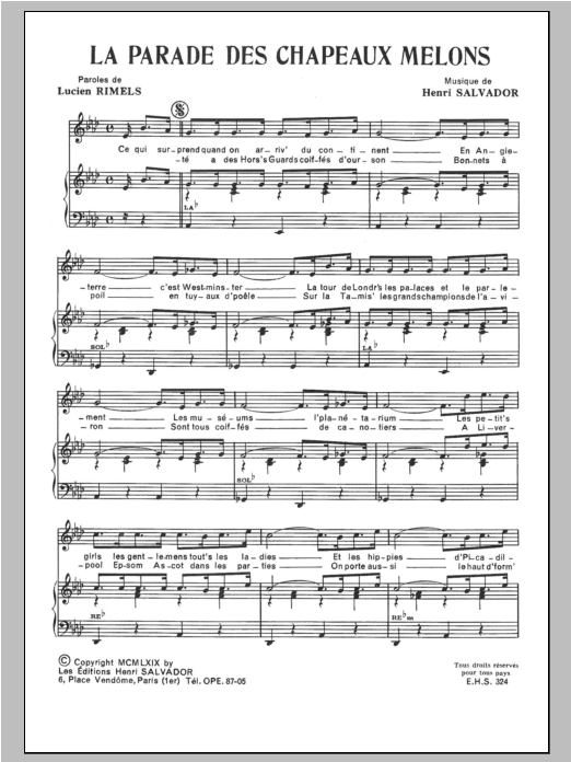 Henri Salvador La Parade Des Chapeaux Melons Sheet Music Notes & Chords for Piano & Vocal - Download or Print PDF