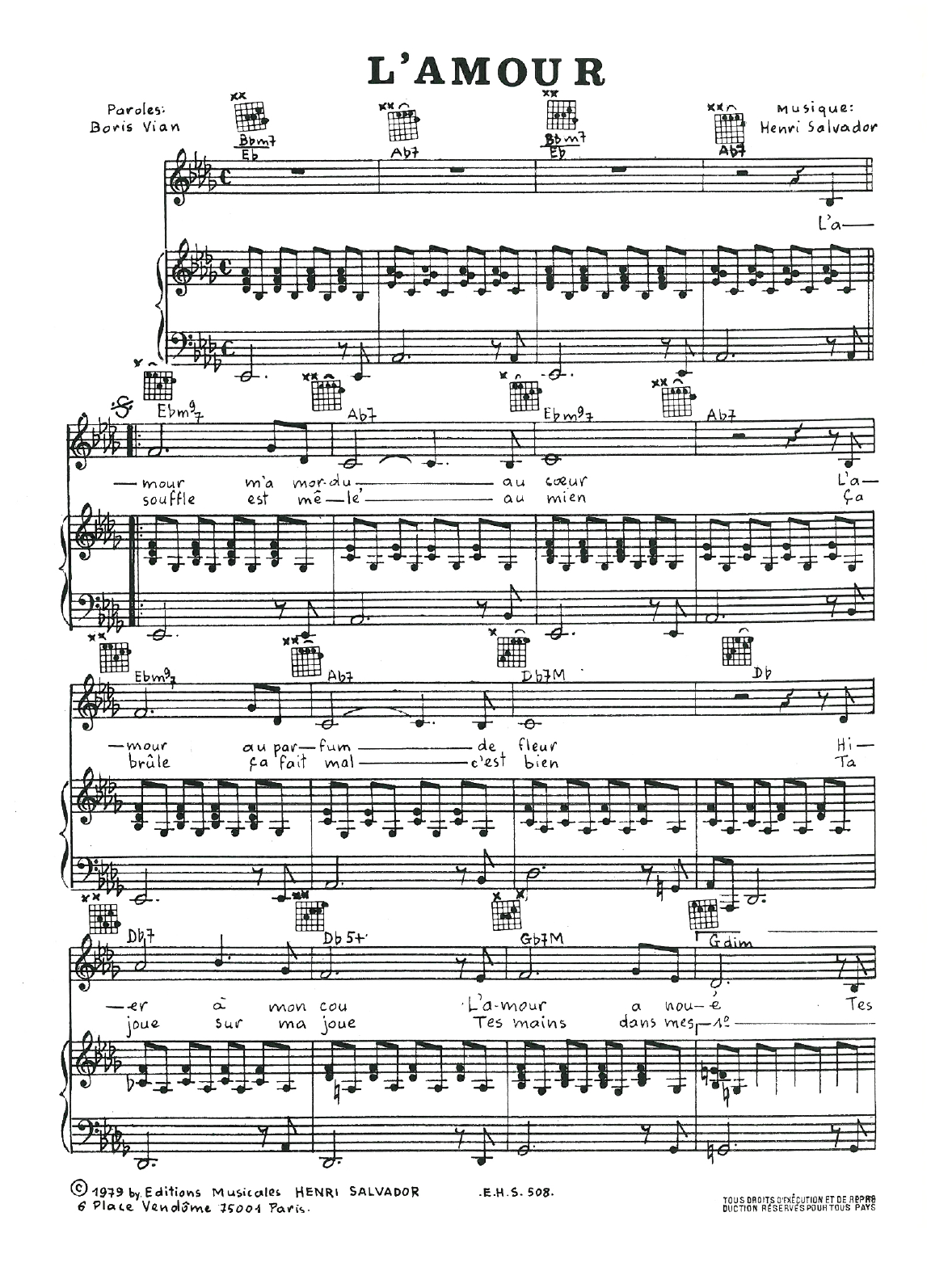 Henri Salvador L'Amour Sheet Music Notes & Chords for Piano, Vocal & Guitar - Download or Print PDF Henri Salvador L'Amour Sheet Music Notes & Chords for Piano, Vocal & Guitar - Download or Print PDF