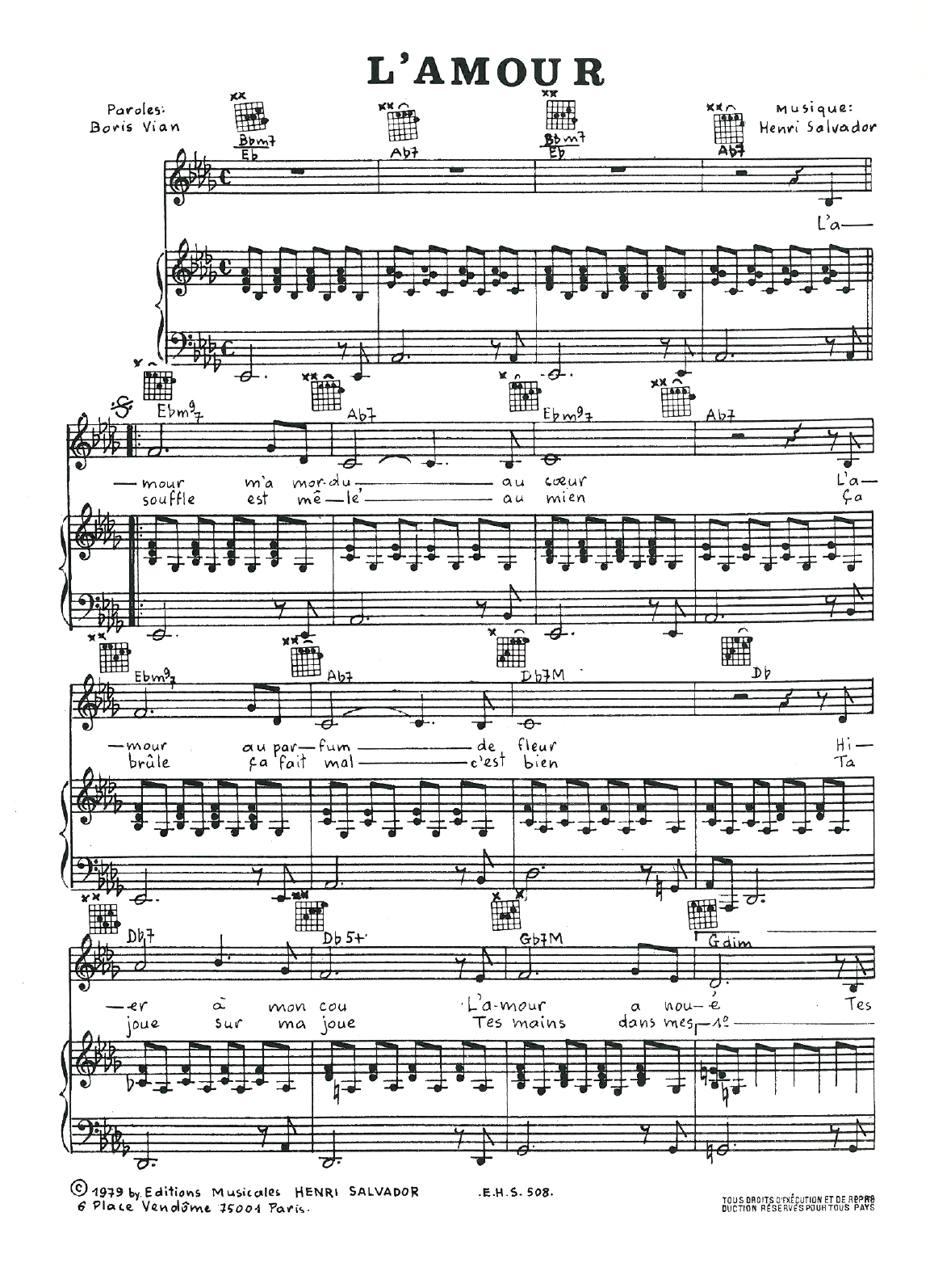 Henri Salvador L'Amour Sheet Music Notes & Chords for Piano, Vocal & Guitar - Download or Print PDF
