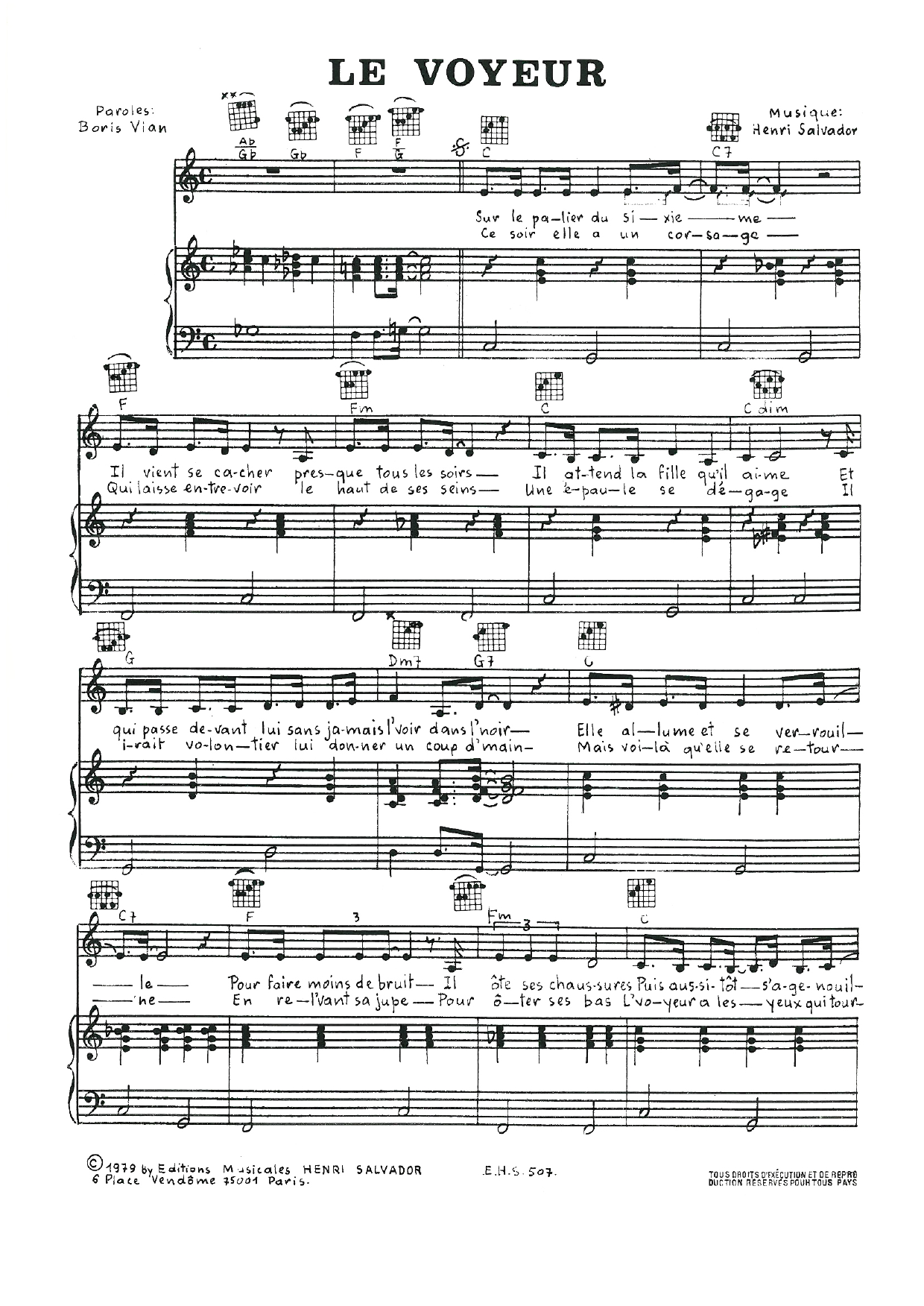Henri Salvador Le Voyeur Sheet Music Notes & Chords for Piano, Vocal & Guitar - Download or Print PDF