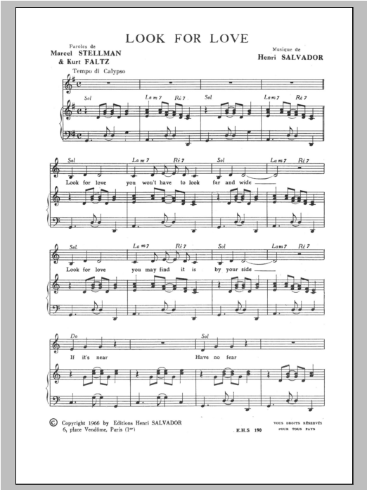 Henri Salvador Look For Love Sheet Music Notes & Chords for Piano & Vocal - Download or Print PDF