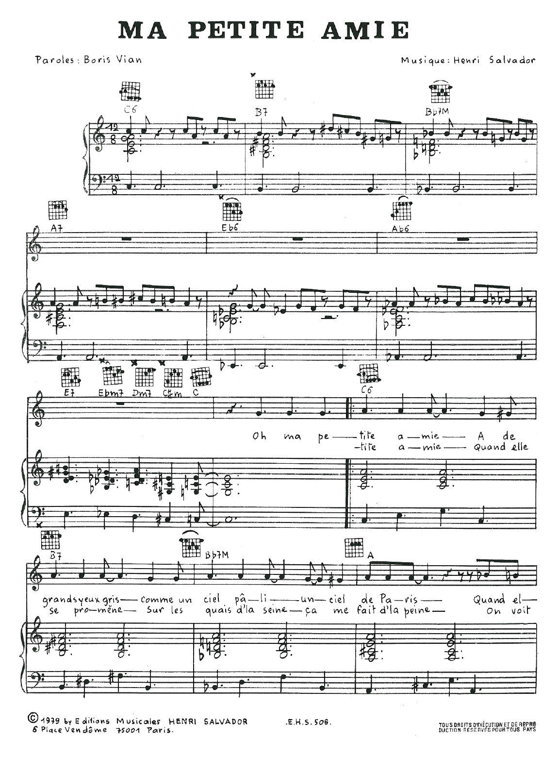 Henri Salvador Ma Petite Amie Sheet Music Notes & Chords for Piano, Vocal & Guitar - Download or Print PDF