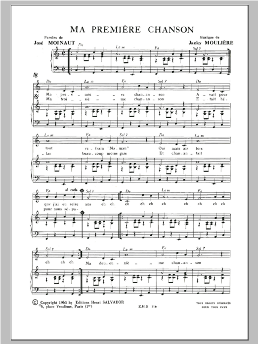 Henri Salvador Ma Premiere Chanson Sheet Music Notes & Chords for Piano & Vocal - Download or Print PDF