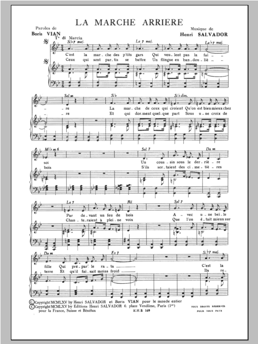 Henri Salvador Marche Arriere Sheet Music Notes & Chords for Piano & Vocal - Download or Print PDF