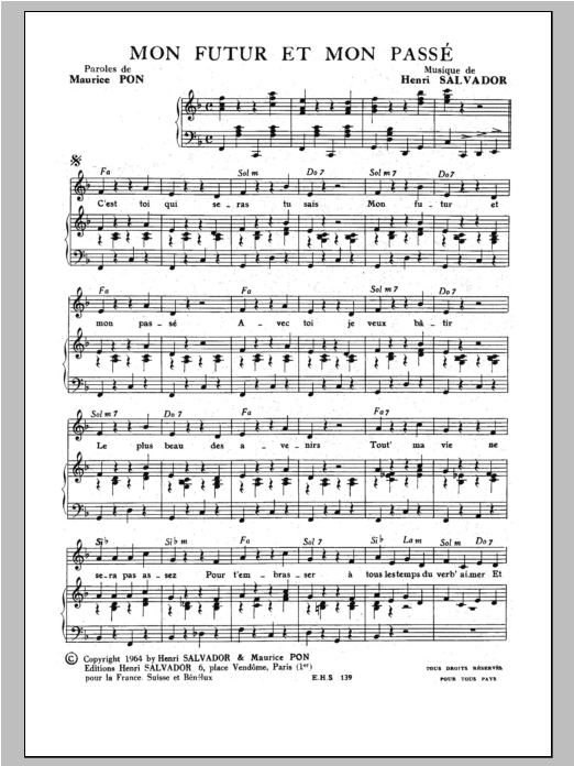 Henri Salvador Mon Futur Et Mon Passe Sheet Music Notes & Chords for Piano & Vocal - Download or Print PDF