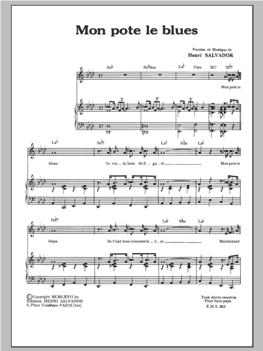 Henri Salvador Mon Pote Le Blues Sheet Music Notes & Chords for Piano & Vocal - Download or Print PDF