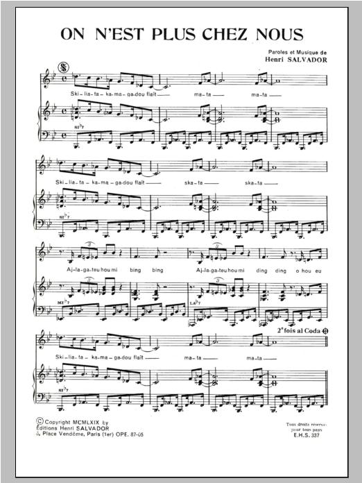 Henri Salvador On N'est Plus Chez Nous Sheet Music Notes & Chords for Piano & Vocal - Download or Print PDF