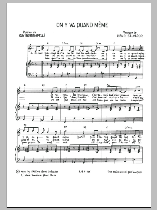 Henri Salvador On Y Va Quand Meme Sheet Music Notes & Chords for Piano & Vocal - Download or Print PDF