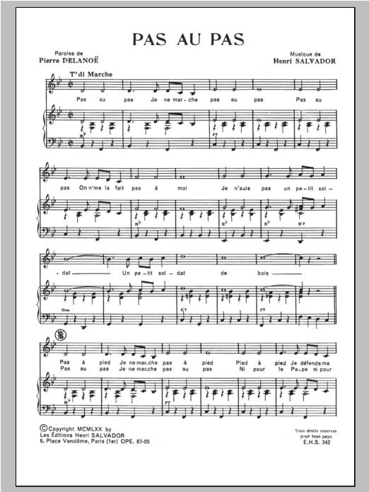 Henri Salvador Pas Au Pas Sheet Music Notes & Chords for Piano & Vocal - Download or Print PDF