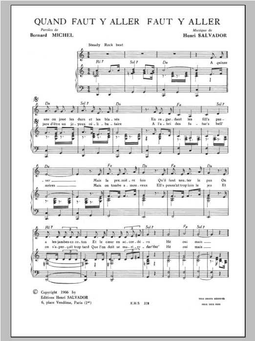 Henri Salvador Quand Faut Y Aller Faut Y Aller Sheet Music Notes & Chords for Piano & Vocal - Download or Print PDF