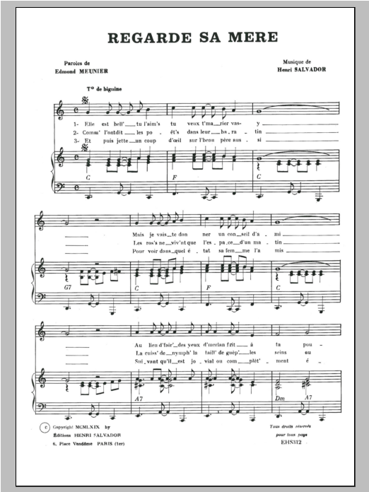 Henri Salvador Regarde Sa Mere Sheet Music Notes & Chords for Piano & Vocal - Download or Print PDF