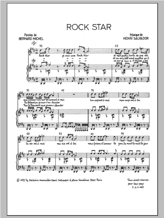 Henri Salvador Rock Star Sheet Music Notes & Chords for Piano & Vocal - Download or Print PDF