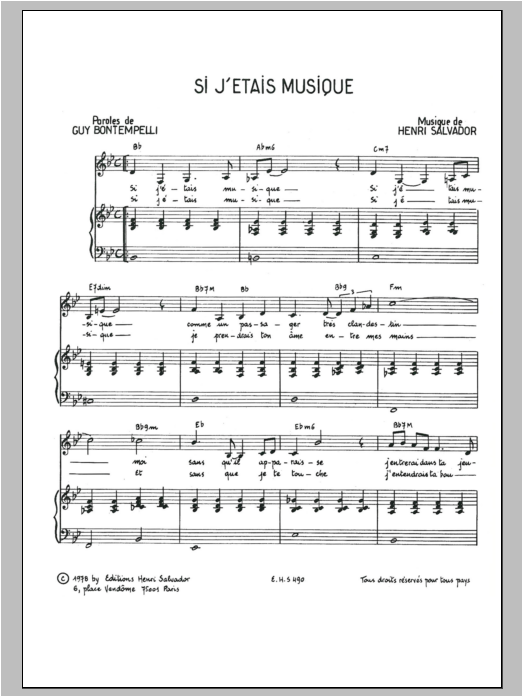 Henri Salvador Si J'etais Musique Sheet Music Notes & Chords for Piano & Vocal - Download or Print PDF