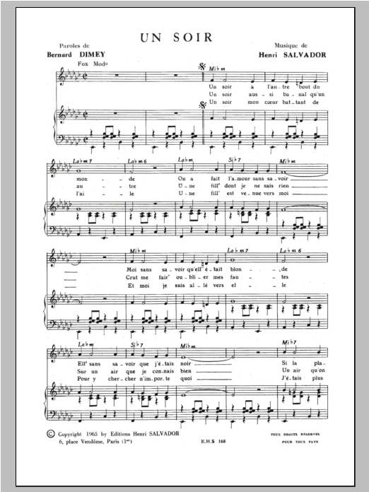 Henri Salvador Soir Sheet Music Notes & Chords for Piano & Vocal - Download or Print PDF