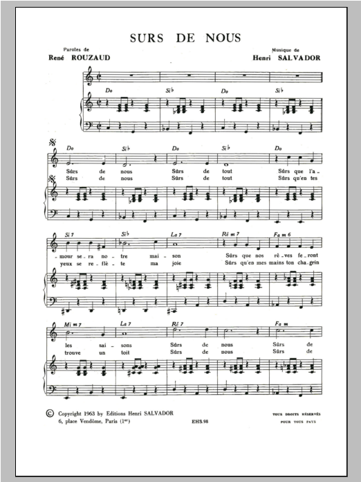 Henri Salvador Surs De Nous Sheet Music Notes & Chords for Piano & Vocal - Download or Print PDF