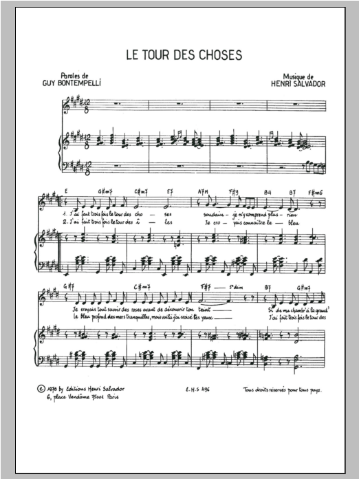 Henri Salvador Tour Des Choses Sheet Music Notes & Chords for Piano & Vocal - Download or Print PDF