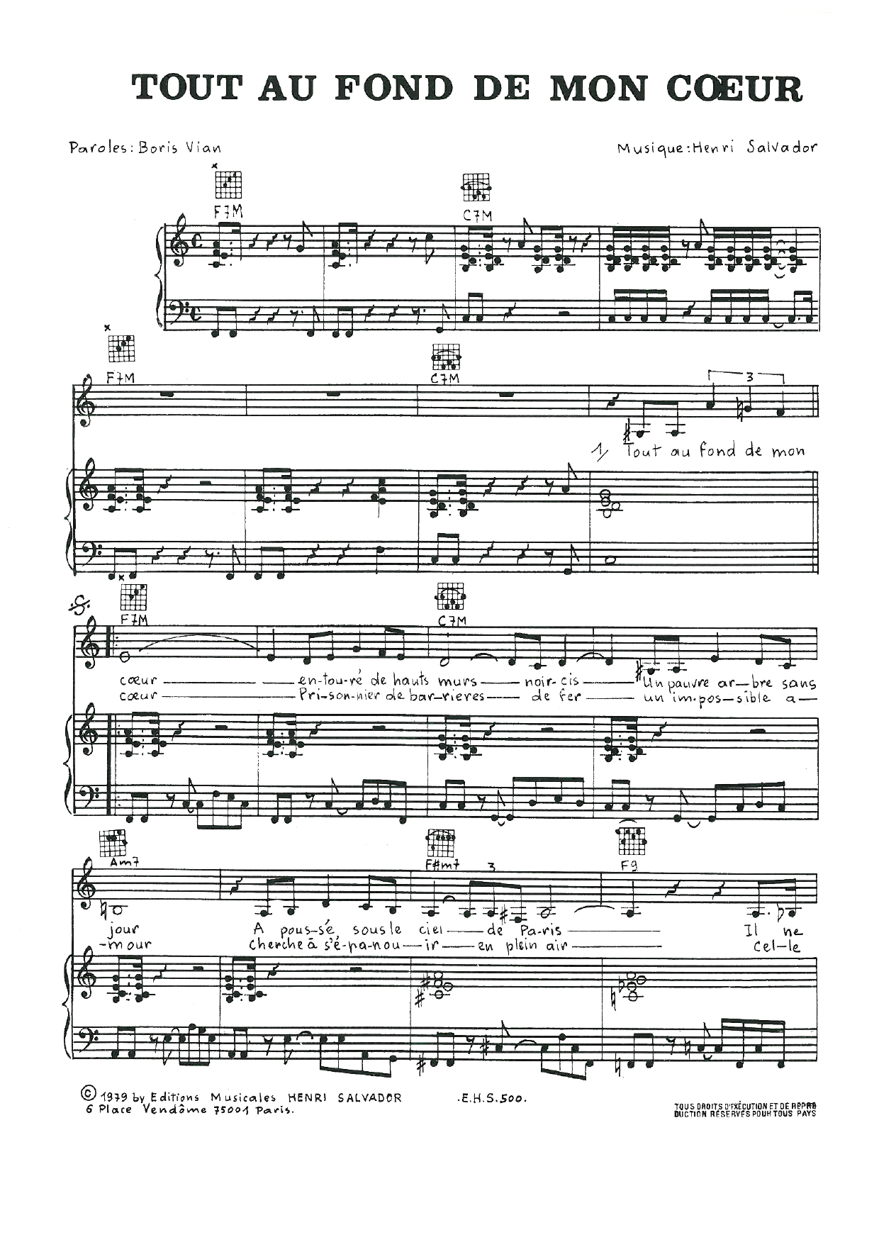 Henri Salvador Tout Au Fond De Mon Coeur Sheet Music Notes & Chords for Piano, Vocal & Guitar - Download or Print PDF Henri Salvador Tout Au Fond De Mon Coeur Sheet Music Notes & Chords for Piano, Vocal & Guitar - Download or Print PDF
